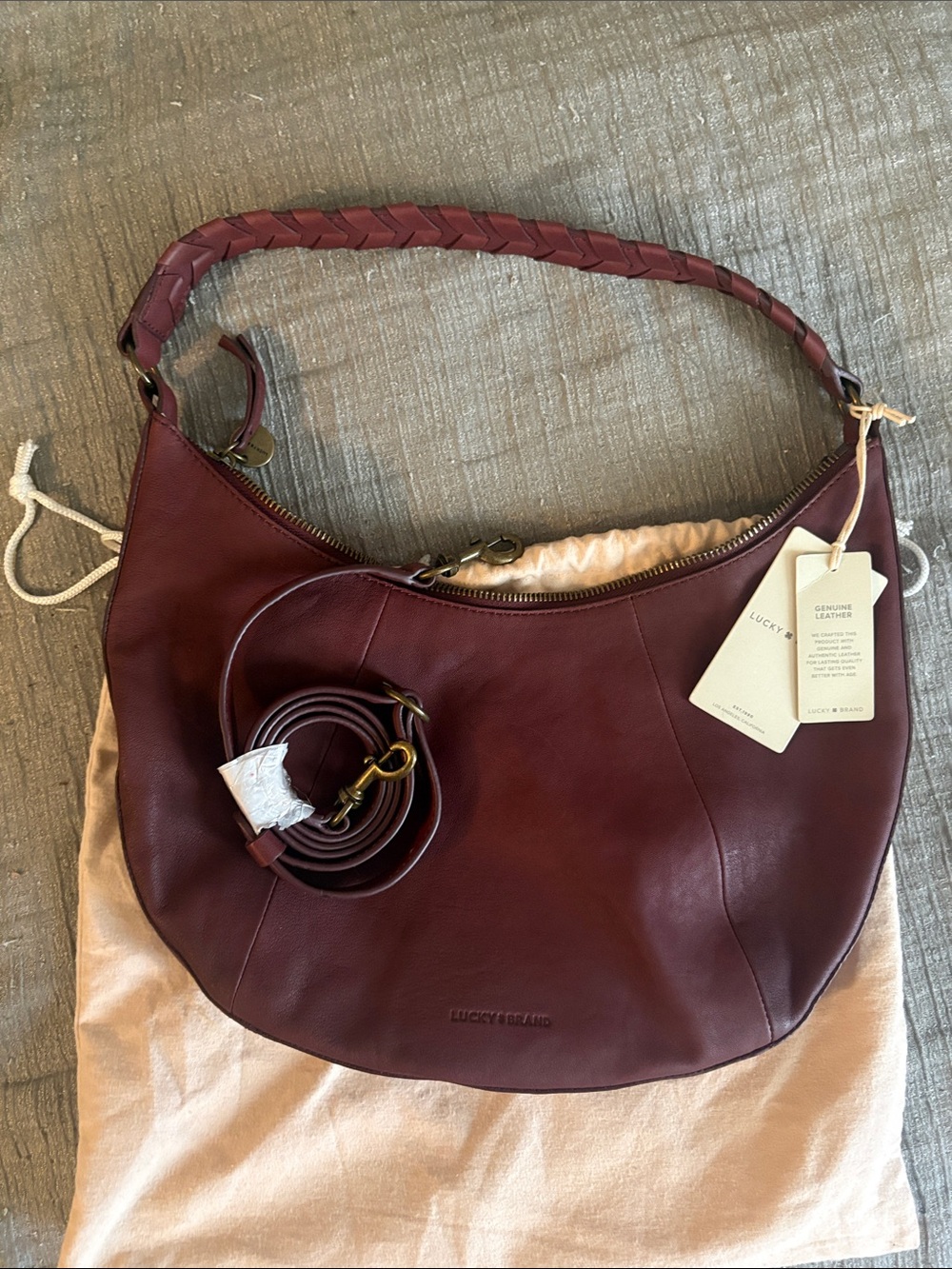 Lucky Brand Burgundy Leather Hobo Bag